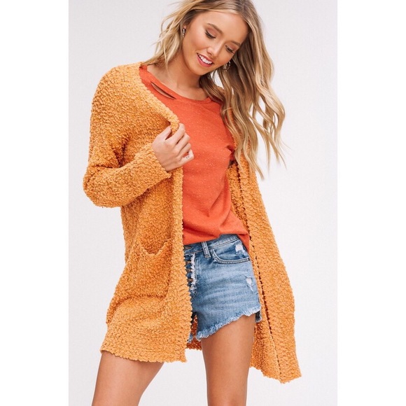 Chunky knit popcorn cardigan- mustard - Picture 4 of 8